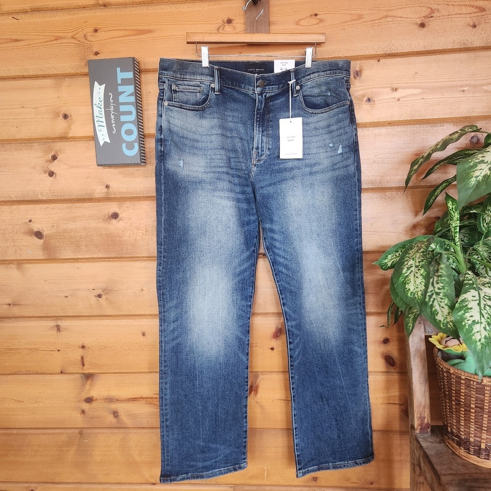 Lucky Brand NWT Easy Rider Boot Jean Distress Stone Wash Stretch Sz 38(42") X32"